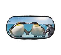PLAGDECNA Large Capacity Pencil case, Happy Penguin Organizer with Zippered, Compartments & Elastic Pen Holders for School, Office, Lightweight Pen Bag for Travel, Multi-USE Oxford Fabric Pencil Bag