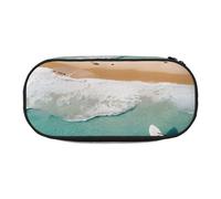 PLAGDECNA Large Capacity Pencil case, Romantic Beach Organizer with Zippered, Compartments & Elastic Pen Holders for School, Office, Lightweight Pen Bag for Travel, Multi-USE Oxford Fabric Pencil Bag