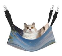 Plagdecna Pet Hammock for Cats & Small Dogs, Velvet Hanging Bed with Adjustable Straps, Beach Scenery pet bed, Soft Double-Layer Pet Lounger for Home/Travel