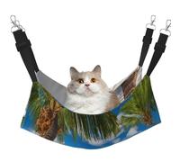 Plagdecna Pet Hammock for Cats & Small Dogs, Velvet Hanging Bed with Adjustable Straps, Palm Trees and Clear Sea pet bed, Soft Double-Layer Pet Lounger for Home/Travel