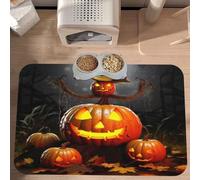 PLAGDECNA Premium Absorbent Pet Feeding Mat, Large Dog & Cat Food Mat With Quick-Dry Pu Leather & Anti-Slip Base, Halloween Pet Placemat For Water/Food Bowls & Automatic Feeders, 60x40cm