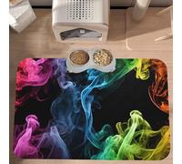 PLAGDECNA Premium Absorbent Pet Feeding Mat, Large Dog & Cat Food Mat With Quick-Dry Pu Leather & Anti-Slip Base, Colorful Smoke Pet Placemat For Water/Food Bowls & Automatic Feeders, 60x40cm