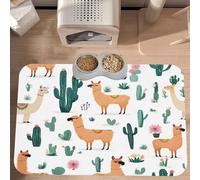 PLAGDECNA Premium Absorbent Pet Feeding Mat, Large Dog & Cat Food Mat With Quick-Dry Pu Leather & Anti-Slip Base, Cute Alpaca Llama Pet Placemat For Water/Food Bowls & Automatic Feeders, 60x40cm