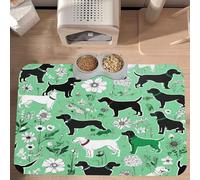 PLAGDECNA Premium Absorbent Pet Feeding Mat, Large Dog & Cat Food Mat With Quick-Dry Pu Leather & Anti-Slip Base, Goat Frolic Pet Placemat For Water/Food Bowls & Automatic Feeders, 60x40cm