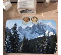 PLAGDECNA Premium Absorbent Pet Feeding Mat, Large Dog & Cat Food Mat With Quick-Dry Pu Leather & Anti-Slip Base, Mountain Cliff Pet Placemat For Water/Food Bowls & Automatic Feeders, 60x40cm