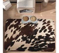 PLAGDECNA Premium Absorbent Pet Feeding Mat, Large Dog & Cat Food Mat With Quick-Dry Pu Leather & Anti-Slip Base, Brown Cowhide Pet Placemat For Water/Food Bowls & Automatic Feeders, 60x40cm