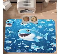 Plagdecna Premium Absorbent Pet Feeding Mat, Large Dog & Cat Food Mat With Quick-Dry Pu Leather & Anti-Slip Base, Cute Blue Fish Pet Placemat For Water/Food Bowls & Automatic Feeders, 60x40cm