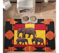 PLAGDECNA Premium Absorbent Pet Feeding Mat, Large Dog & Cat Food Mat With Quick-Dry Pu Leather & Anti-Slip Base, African Elephant Pet Placemat For Water/Food Bowls & Automatic Feeders, 60x40cm