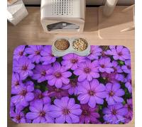 PLAGDECNA Premium Absorbent Pet Feeding Mat, Large Dog & Cat Food Mat With Quick-Dry Pu Leather & Anti-Slip Base, Purple Lily Flowers Pet Placemat For Water/Food Bowls & Automatic Feeders, 60x40cm