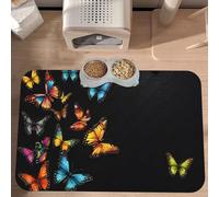 PLAGDECNA Premium Absorbent Pet Feeding Mat, Large Dog & Cat Food Mat With Quick-Dry Pu Leather & Anti-Slip Base, Butterfly Pet Placemat For Water/Food Bowls & Automatic Feeders, 60x40cm