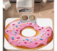 PLAGDECNA Premium Absorbent Pet Feeding Mat, Large Dog & Cat Food Mat With Quick-Dry Pu Leather & Anti-Slip Base, Donut Printing Pet Placemat For Water/Food Bowls & Automatic Feeders, 60x40cm