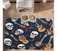 PLAGDECNA Premium Absorbent Pet Feeding Mat, Large Dog & Cat Food Mat With Quick-Dry Pu Leather & Anti-Slip Base, Mexican Skull Pet Placemat For Water/Food Bowls & Automatic Feeders, 60x40cm
