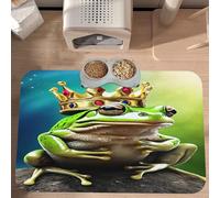 PLAGDECNA Premium Absorbent Pet Feeding Mat, Large Dog & Cat Food Mat With Quick-Dry Pu Leather & Anti-Slip Base, Cute Frog Pet Placemat For Water/Food Bowls & Automatic Feeders, 60x40cm