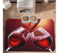 PLAGDECNA Premium Absorbent Pet Feeding Mat, Large Dog & Cat Food Mat With Quick-Dry Pu Leather & Anti-Slip Base, Red Wine Glass Cheers Pet Placemat For Water/Food Bowls & Automatic Feeders, 60x40cm