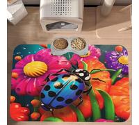 PLAGDECNA Premium Absorbent Pet Feeding Mat, Large Dog & Cat Food Mat With Quick-Dry Pu Leather & Anti-Slip Base, Colorful Ladybird Pet Placemat For Water/Food Bowls & Automatic Feeders, 60x40cm