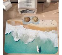 Plagdecna Premium Absorbent Pet Feeding Mat, Large Dog & Cat Food Mat With Quick-Dry Pu Leather & Anti-Slip Base, Romantic Beach Pet Placemat For Water/Food Bowls & Automatic Feeders, 60x40cm