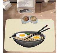 PLAGDECNA Premium Absorbent Pet Feeding Mat, Large Dog & Cat Food Mat With Quick-Dry Pu Leather & Anti-Slip Base, Delicious Sweet Ramen Pet Placemat For Water/Food Bowls & Automatic Feeders, 60x40cm