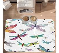 PLAGDECNA Premium Absorbent Pet Feeding Mat, Large Dog & Cat Food Mat With Quick-Dry Pu Leather & Anti-Slip Base, Colorful Dragonfly Pet Placemat For Water/Food Bowls & Automatic Feeders, 60x40cm