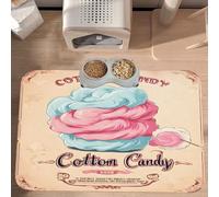 PLAGDECNA Premium Absorbent Pet Feeding Mat, Large Dog & Cat Food Mat With Quick-Dry Pu Leather & Anti-Slip Base, Cotton Candy Print Pet Placemat For Water/Food Bowls & Automatic Feeders, 60x40cm