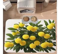 PLAGDECNA Premium Absorbent Pet Feeding Mat, Large Dog & Cat Food Mat With Quick-Dry Pu Leather & Anti-Slip Base, Round Chrysanthemums Pet Placemat For Water/Food Bowls & Automatic Feeders, 60x40cm