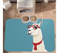 PLAGDECNA Premium Absorbent Pet Feeding Mat, Large Dog & Cat Food Mat With Quick-Dry Pu Leather & Anti-Slip Base, Llama In A Scarf Pet Placemat For Water/Food Bowls & Automatic Feeders, 60x40cm