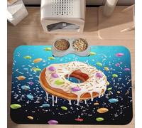 PLAGDECNA Premium Absorbent Pet Feeding Mat, Large Dog & Cat Food Mat With Quick-Dry Pu Leather & Anti-Slip Base, Donut Pet Placemat For Water/Food Bowls & Automatic Feeders, 60x40cm