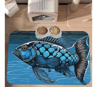 PLAGDECNA Premium Absorbent Pet Feeding Mat, Large Dog & Cat Food Mat With Quick-Dry Pu Leather & Anti-Slip Base, Silver Fish Scale Pet Placemat For Water/Food Bowls & Automatic Feeders, 60x40cm