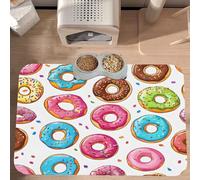 PLAGDECNA Premium Absorbent Pet Feeding Mat, Large Dog & Cat Food Mat With Quick-Dry Pu Leather & Anti-Slip Base, Donut Print Pet Placemat For Water/Food Bowls & Automatic Feeders, 60x40cm