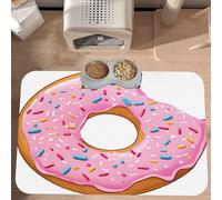 PLAGDECNA Premium Absorbent Pet Feeding Mat, Large Dog & Cat Food Mat With Quick-Dry Pu Leather & Anti-Slip Base, Donut Print Pet Placemat For Water/Food Bowls & Automatic Feeders, 60x40cm