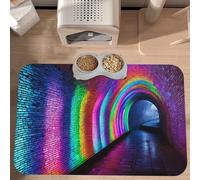 Plagdecna Premium Absorbent Pet Feeding Mat, Large Dog & Cat Food Mat With Quick-Dry Pu Leather & Anti-Slip Base, Holographic Dreams Pet Placemat For Water/Food Bowls & Automatic Feeders, 60x40cm