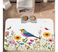 PLAGDECNA Premium Absorbent Pet Feeding Mat, Large Dog & Cat Food Mat With Quick-Dry Pu Leather & Anti-Slip Base, Hen Butterflies Flowers Pet Placemat For Water/Food Bowls & Automatic Feeders, 60x40cm