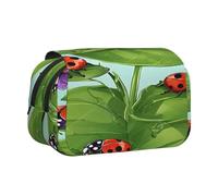 Plagdecna Premium Double Layer Flip Top Pencil Case, Large Capacity 20cm Oxford Fabric School Supply Organizer for Students Teens, Pen Bag for Travel Sketching, Ladybug, Exam Essential Stationery Box