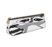 Plagdecna Triangular Pen Organizer for School Office Travel, Cute Catoon Raccoon Leather Pencil Case, Waterproof Pen Bag PVC Writing Accessories Holder, Compact Zippered Cosmetic & Art Supplies Pouch