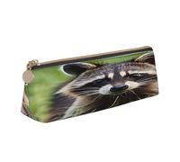 Plagdecna Triangular Pen Organizer for School Office Travel, Cute Raccoon Leather Pencil Case, Waterproof Pen Bag PVC Writing Accessories Holder, Compact Zippered Cosmetic & Art Supplies Pouch