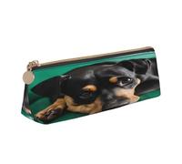 Plagdecna Triangular Pen Organizer for School Office Travel, Dachshund Dog Leather Pencil Case, Waterproof Pen Bag PVC Writing Accessories Holder, Compact Zippered Cosmetic & Art Supplies Pouch