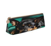 Plagdecna Triangular Pen Organizer for School Office Travel, Dachshund Dog Print Leather Pencil Case, Waterproof Pen Bag PVC Writing Accessories Holder, Compact Zippered Cosmetic & Art Supplies Pouch