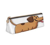Plagdecna Triangular Pen Organizer for School Office Travel, Funny Dachshund Dog Leather Pencil Case, Waterproof Pen Bag PVC Writing Accessories Holder, Compact Zippered Cosmetic & Art Supplies Pouch