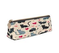 Plagdecna Triangular Pen Organizer for School Office Travel, Happy Walking Kitty Leather Pencil Case, Waterproof Pen Bag PVC Writing Accessories Holder, Compact Zippered Cosmetic & Art Supplies Pouch