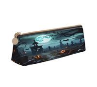 Plagdecna Triangular Pen Organizer for School Office Travel, Horror Cemetery Leather Pencil Case, Waterproof Pen Bag PVC Writing Accessories Holder, Compact Zippered Cosmetic & Art Supplies Pouch