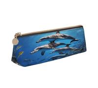 Plagdecna Triangular Pen Organizer for School Office Travel, Killer Whale Print Leather Pencil Case, Waterproof Pen Bag PVC Writing Accessories Holder, Compact Zippered Cosmetic & Art Supplies Pouch