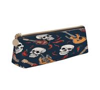 Plagdecna Triangular Pen Organizer for School Office Travel, Mexican Skull Leather Pencil Case, Waterproof Pen Bag PVC Writing Accessories Holder, Compact Zippered Cosmetic & Art Supplies Pouch