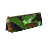 Plagdecna Triangular Pen Organizer for School Office Travel, Peace Tree Frog Leather Pencil Case, Waterproof Pen Bag PVC Writing Accessories Holder, Compact Zippered Cosmetic & Art Supplies Pouch