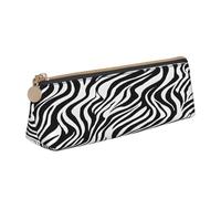 Plagdecna Triangular Pen Organizer for School Office Travel, Zebra Print Leather Pencil Case, Waterproof Pen Bag PVC Writing Accessories Holder, Compact Zippered Cosmetic & Art Supplies Pouch