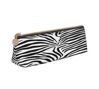 Plagdecna Triangular Pen Organizer for School Office Travel, Zebra Prints Leather Pencil Case, Waterproof Pen Bag PVC Writing Accessories Holder, Compact Zippered Cosmetic & Art Supplies Pouch