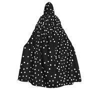 Plagdecna Unisex Long Hooded Cape For Adults, Black White Polka Dots, Halloween Costume Cape Poncho For Men & Women, Adult Fancy Dress Costume For Halloween, Witch Vampire Cosplay & Parties