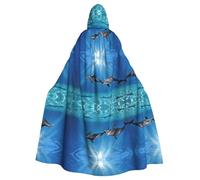 Plagdecna Unisex Long Hooded Cape For Adults, Dolphins In The Sea, Halloween Costume Cape Poncho For Men & Women, Adult Fancy Dress Costume For Halloween, Witch Vampire Cosplay & Parties