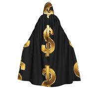 Plagdecna Unisex Long Hooded Cape For Adults, Gold Dollar Sign, Halloween Costume Cape Poncho For Men & Women, Adult Fancy Dress Costume For Halloween, Witch Vampire Cosplay & Parties