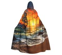 Plagdecna Unisex Long Hooded Cape For Adults, Pirate Ship In The Sunset, Halloween Costume Cape Poncho For Men & Women, Adult Fancy Dress Costume For Halloween, Witch Vampire Cosplay & Parties
