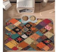 PLAGDECNA Waterproof Pet Feeding Mat, Non-Slip Dog Cat Bowl Mat, African Style Patchwork Pet placemat, Absorbent Leather Diner Placemat for Food & Water, Easy-Clean, Indoor/Outdoor Use, 30x45cm