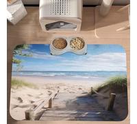 PLAGDECNA Waterproof Pet Feeding Mat, Non-Slip Dog Cat Bowl Mat, Beach Scenery Pet placemat, Absorbent Leather Diner Placemat for Food & Water, Easy-Clean, Indoor/Outdoor Use, 30x45cm